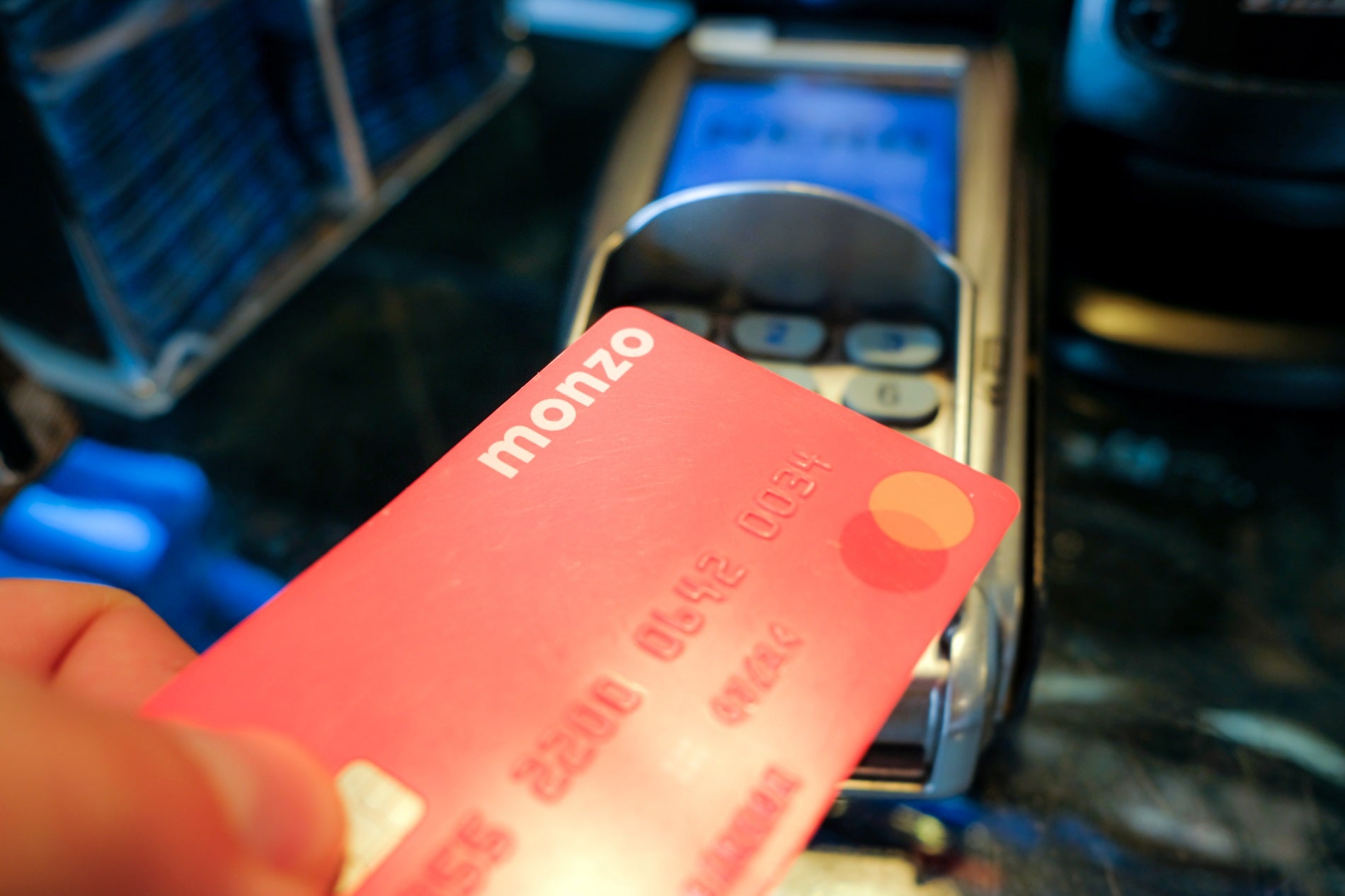 London- Point of payment inside a retail premises using a Monzo card- a British neobank